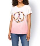Farebne tieňované tričko s potlačou Linea Tesini, ružovo-krémové