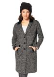 Buklé kabát s lemovaním imitácie kože Aniston, čierno- biely