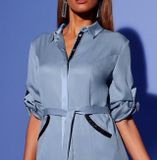Košeľové lyocellové šaty s vyhrnutými rukávmi Création L, modré
