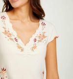 Rebrované tričko s kvetinovou potlačou Linea Tesini, krémové