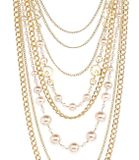 Viacradový náhrdelník s perlami Heine, zlatej farby