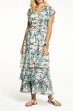 Maxi šaty s potlačou a volánmi Linea Tesini, krémovo-tyrkysová