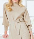 Rolákové úpletové šaty Linea Tesini, pieskovo-melírovené