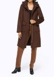 Vlnený kabát s golierom z umelej kožušiny Linea Tesini, čokoládový