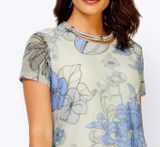 Dvojvrstvové sieťované tričko s potlačou Création L, smotanovo-modré