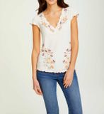 Rebrované tričko s kvetinovou potlačou Linea Tesini, krémové