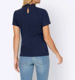 Rebrované tričko s vyšívanou čipkou Linea Tesini, modré