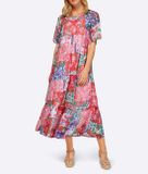 Volánové maxi šaty s patchwork potlačou Linea Tesini, viacfarebné