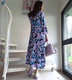Volánové maxi šaty s kvetinovou potlačou TAMARIS, modro-fialové