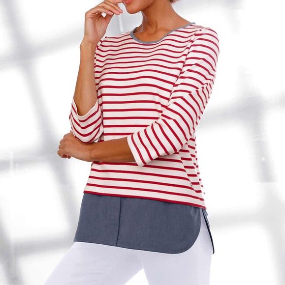Džersejové pruhované tričko 2 v 1 Création L Premium, bielo-červené