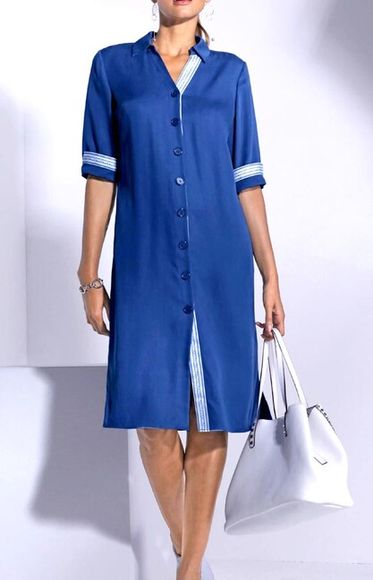 Lyocellové košeľové šaty Création L, modrá