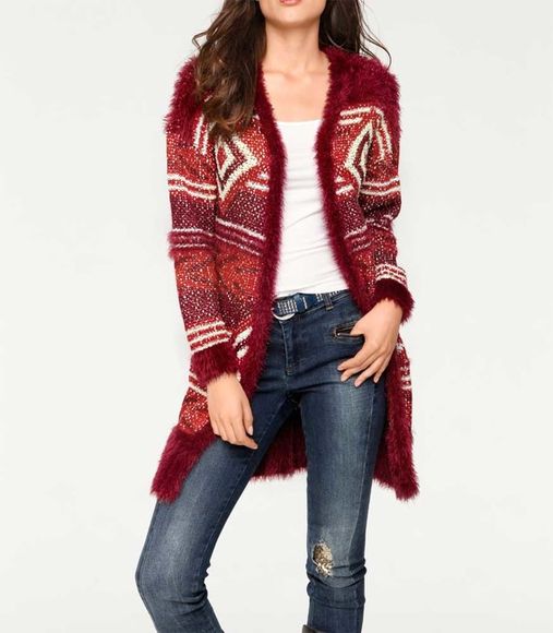 Pletený dlhý sveter, bordovo-červený