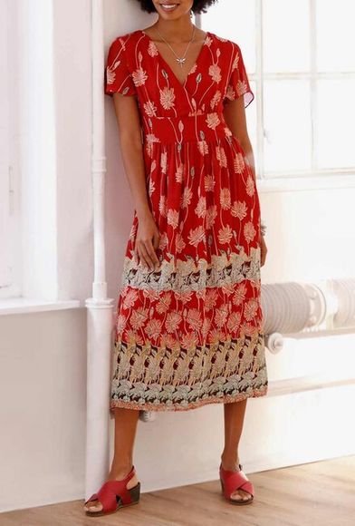 Maxi šaty s kvetinovou potlačou Linea Tesini, červeno-farebné