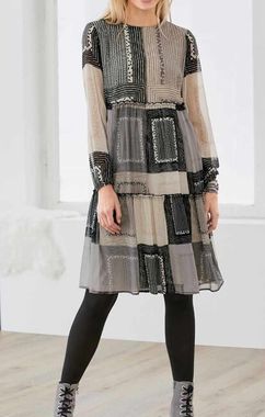 Šaty s Patchwork potlačou Linea Tesini, béžovo-šedá