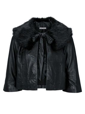 Krátka kožená bunda s umelou kožušinou, čierna