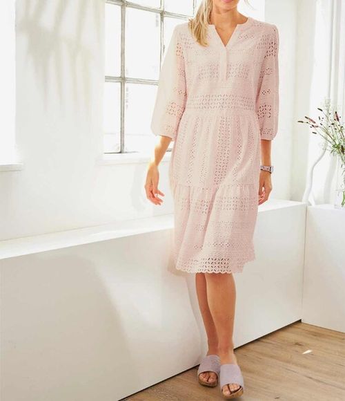 Krajkové bavlnené šaty Linea Tesini, svetloružové