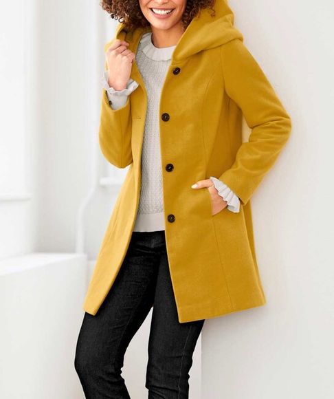 Vlnený kabát s kapucňou Linea Tesini, okrovo-žltý