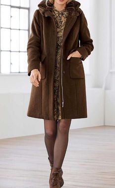 Vlnený kabát s golierom z umelej kožušiny Linea Tesini, čokoládový