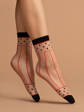 FIORE silonkové ponožky SPICY 15 den, červeno-púdrovo-čierna