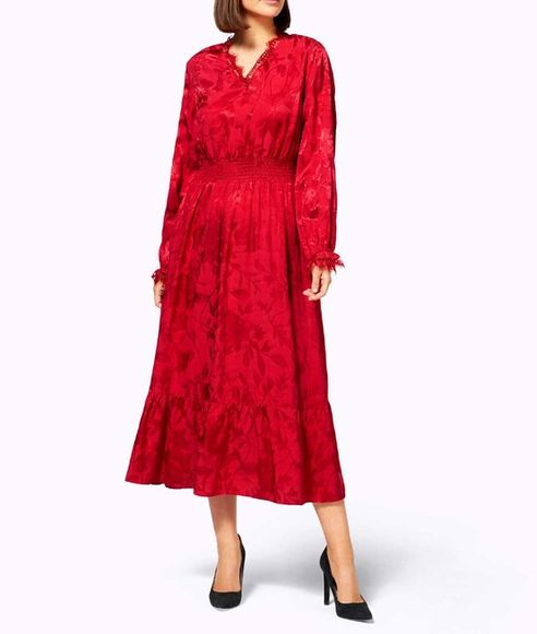 Žakárové šaty s kvetinovým vzorom Création L, červené