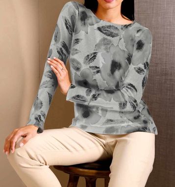 Kašmírový sveter s kvetovanou potlačou Création L Premium, svetlošedý