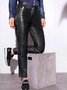 Kožené nappa nohavice s prešívaním Création L Premium, čierne