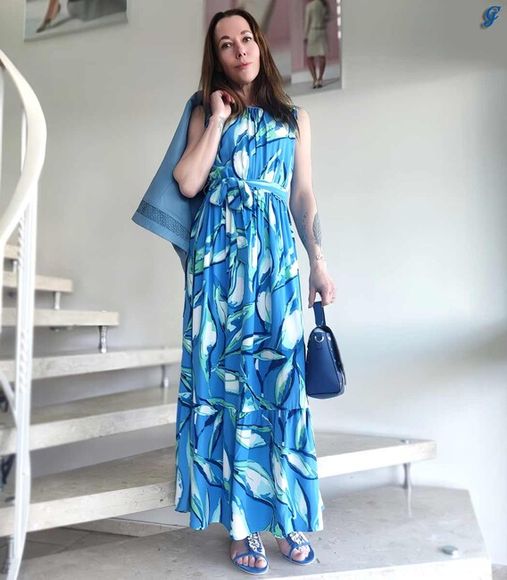 Maxi šaty s potlačou DANIEL HECHTER Paris, modro-tyrkysové