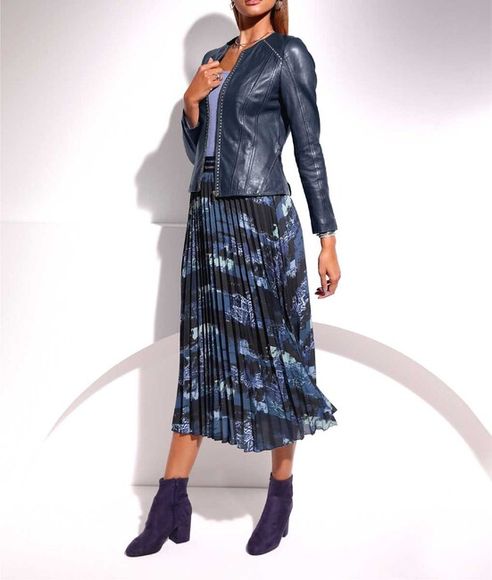 Plisovaná sukňa s potlačou Création L, modro-krémová