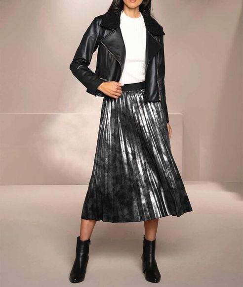 Plisovaná sukňa s fóliovou potlačou HEINE, čierna metalíza