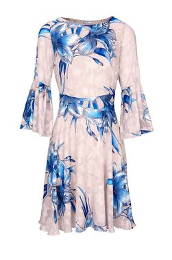 Šaty s kvetinovým vzorom a volánom HEINE, krémovo-modrá