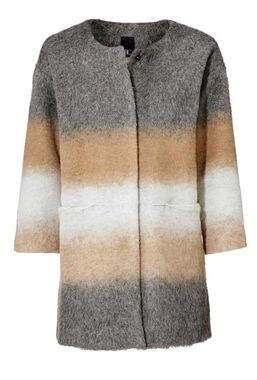 Vlnený flaušový kabát, sivo-karamelový