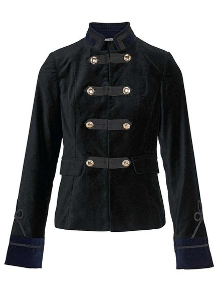 Zamatové sako vo vojenskom štýle Ashley Brooke, čierno-modrá