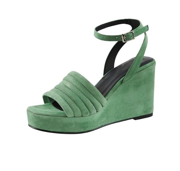 Kožené klinové sandále Heine, zelené